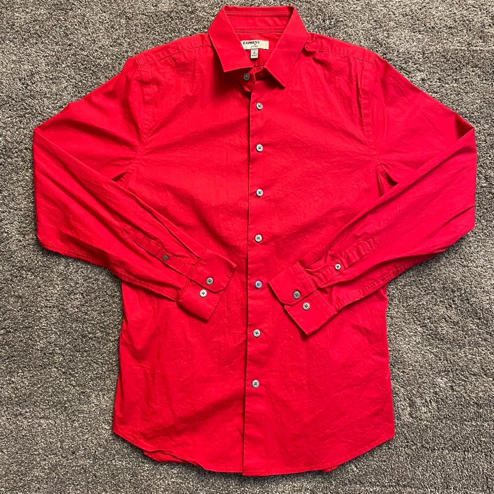 Men’s Express 1MX Fitted Red Shirt Size Small 14-14.5